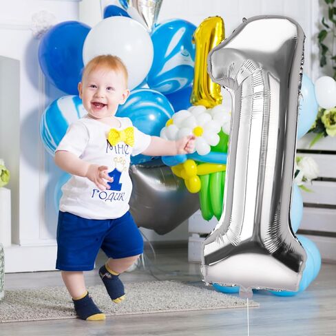 Number 1 Balloons 40 Inch Large Helium Foil Mylar Balloons For Birthdays Party Decorations/Wedding/Anniversary/Graduations/Baby Shower (Silver) in Kuwait