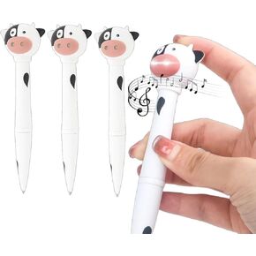 AKV Cow Pen مع صوت مينغ وضوء LED ، أقلام طبعات بقرة لطيفة ، إعادة ملء الحبر الأسود ، هدايا البقر المضحكة للنساء الفتيات (1PCs)