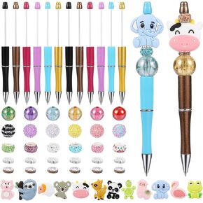 WEWAYSMILE 12 Set Beadable Pen Kit DIY Pens Plastic Beadable Pens Cute Various Silicone Beads Spacer Beads Suitable for Office School Gifts Handicrafts Office Supplies（Sunflower）