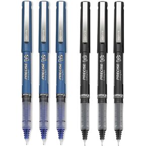 Pilot Precise V5 Stick Rolling Ball Pens, Extra Fine Point, 3 Black & 3 Blue (6 Pack)