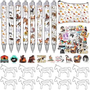 69 Pcs Horse Stationery Set Horse Gifts for Women Horse 0.5mm Ballpoint Pens Horse Pencil Bag Horse Stickers Paper Clips Horse Lovers Stationery Set for Office School Supplies