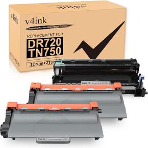 v4ink Compatible Toner Cartridge and Drum Set Replacement for Brother TN750 DR720 (1 Drum + 2 Toners) for Brother hl-5470dw hl-5450dn mfc-8710dw mfc-8950dw mfc-8910dw dcp-8110dn dcp-8150dn Printer