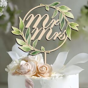 Wedding Cake Topper Decoration, Wooden Green Cake Topper Wedding Decor Mr and Mrs Cake Topper Sign Wedding Cake Decoration, Wedding Toppers for Cake Three-dimensional Decor Anniversary Supplies