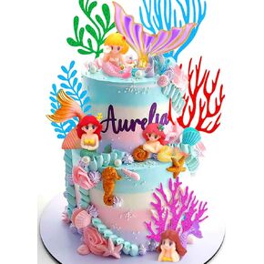 LaVenty Little Mermaid Cake Topper Under the Sea Cake Decoration Seashell Cake Topper Mermaid Tail Cake Topper Mermaid Party Supplies