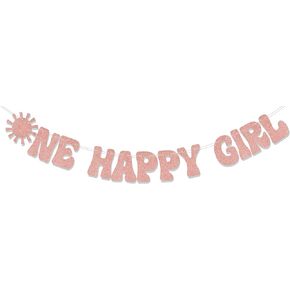 One Happy Girl Banner,Sun Theme 1st Birthday Party Decorations Supplies, Sunrise First Birthday Anniversary Party Decorations Supplies for Boys Girls, 1st Birthday Decor Rose Gold Glitter