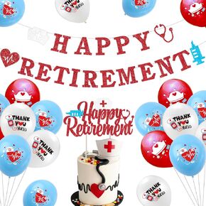 Nurse Retirement Decorations, Happy Retirement Nurse Banner Cake Topper Balloons, Nurse Doctor Retirement Party Supplies