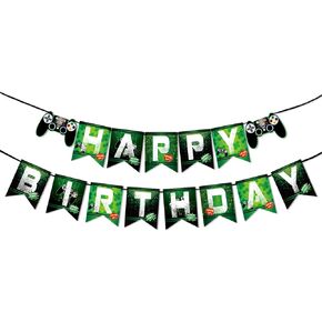 WERNNSAI Watercolor Video Game Birthday Banner - Gaming Birthday Party Decorations for Boys Kids Game Themed Party Supplies Pre-Assembled Bunting Garland Hanging Wall Decor