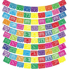 10 Pack Mexican Party Banners Total 170 Feet, Paper Picado Banner Mexican Party Decorations Day of The Dead Fiesta Decorations for Dia De Los Muertos Decor Supplies