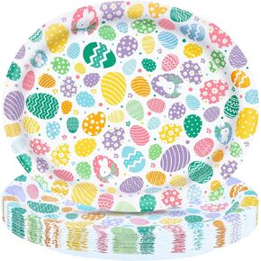 ZVK Oval Paper Plates for Easter 12 Inch Large Paper Plates Disposable Party Plates 50 Count Buffet Plates for Easter Spring Holiday Party Table Decorations