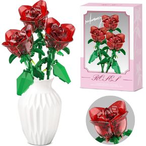 Rose Flowers Bouquet Building Decoration Set Compatible with Lego Flowers, Artificial Flowers for Home Décor, Roses Botanical Collection Women Mens Gifts Ideas for Christmas Stocking Stuffers (120Pcs)