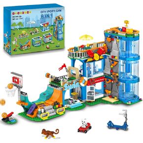 HOGOKIDS City Sports Gym Building Set - 8 in 1 Friend Sports Center Football Basketball Climbing Swimming Boxing Shooting Skateboard Building Block Kit Games Toy Birthday Gift for Kids Girls Boys 6+