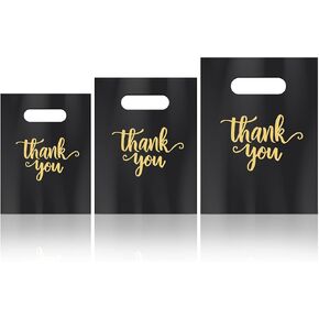 Eersida 200 Pcs Thank You Plastic Bags with Handles Die Cut Plastic Shopping Merchandise Bags Bulk 3 Sizes Retail Grocery Shopping Pack for Small Business Goodie Wedding Party(Pink)