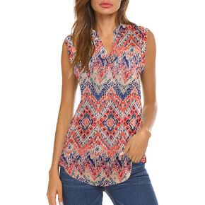 Halife Women's Sleeveless Floral Print V Neck Tunic Tank Tops Blouse Shirts
