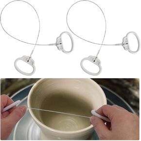 2 Set Mud Pottery Wire Tools, Wire Rope Clay Cutting Wire, Pottery Trimming Tools with White Comfort Handles, Clay Wire Cutters, Ceramics Cut Off Tools