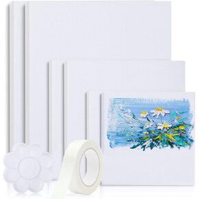 Canvases for Painting, 40x30’’, 30x20’’, 20x15’’, 8 Set Stretched White Canvas with Petal Paint Tray Palettes & Tape, Artist Canvases Frame Board Panels, Cotton Canvas for Oil, Acrylic,Watercolor
