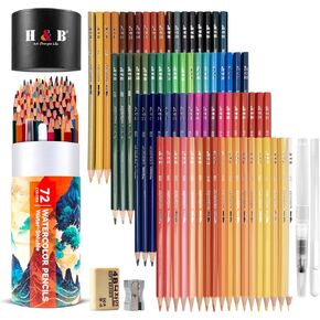 H & B Colored Pencils Set with Coloring Book, Eraser, and Sharpener - Perfect for Drawing and Coloring - Soft Oil-Based Cores Ideal for Adults, Kids, and Beginners (Oil-Based)