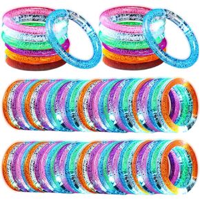 Junkin 100 Pieces LED Bracelets Glowing Sticks Bracelets Glow in the Dark Decorations Pack 6 Color Flashing Light up Bulk Party Supplies for Lighted Rave Concert Birthday Carnival Party Favors