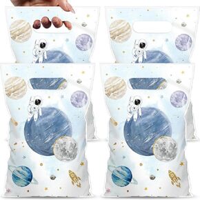 Blosssound 100 PCS أول رحلة حول The Sun Space Party تعالج الأكياس البلاستيكية الفضاء الخارجي أكياس الهدايا مع مقابض الأكياس الشمسية جيدة لأكياس عيد ميلاد الطفل إمداد