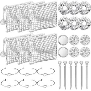 Reginary 30 Pcs Disco Party Favors Disco Ball Makeup Bag Hair Scrunchies Compact Mirror Love Knot Bracelet Diamond Pen for Bachelorette Last Rodeo Bridal Shower Bridesmaid 80s 90s Gifts