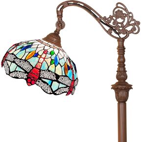 Capulina Tiffany Floor Lamp Fine Sky Dragonfly Style Stained Glass Arched Gooseneck Adjustable Angle Floor Lamp for Living Room Bedroom Home Office