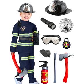 13 Pcs Kids Fireman Costume Set Children Firefighter Pretend Role Play Outfit for Boy Fireman Dress Up Toys Halloween Cosplay