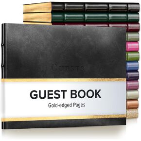 Gallery Leather Guest Book Wedding, Party, Special Events, add Polaroid Photos, 192 Lined Pages, Bonded Leather, Hardcover - Acadia Tan