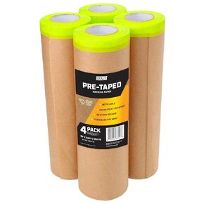 Lockport Pre-Taped Painting Tape with Masking Paper - 18 in x 50 ft Painting Paper Roll (4 Pack) - Wall Safe - Multi-Use Painters Tape
