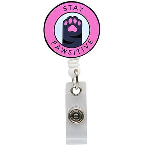 Stay Pawsitive Cat Nurse Badge Reel - Positivity Retractable ID Holder with Rotating Alligator Clip for Hospitals Doctors and Office Staff