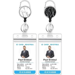 2 Pack Badge, Heavy Duty Retractable Badge Reel Holders for Nurse Teacher Student Office Women Men(B4 Modern Marble)