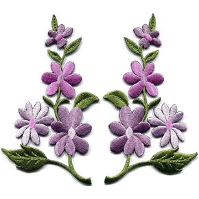 2.75 x 4.75 inches. Lavender Pink Wild Flowers Floral Pair Embroidered Appliques Iron-on Patches New
