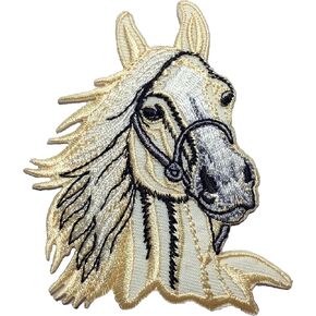 Cream Horse Head Riding Farm Kids Children Baby Sew Iron on Embroidered Applique Emblem Badge Costume Patch