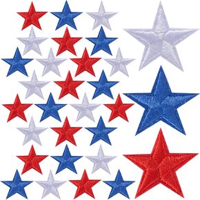 30 Pcs 1 Inch Star Iron on Patches, Blue Sew on Star Embroidered Appliques Embellishments for Hats, Clothing, Jackets, Jeans, Backpacks