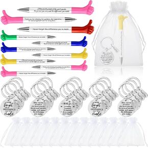 Fumete 45 Pcs Employee Appreciation Gifts Bulk Motivational Thumbs up Pens Inspirational Quotes Pens Thank You Keychain Organza Bags for Office School Teacher's Day Party Gift Nurse Coworker