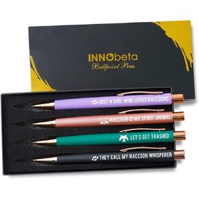 InnoBeta Raccoon Gifts Ballpoint Pen Set of 4, Gifts for Raccoon Lovers on Birthday and Christmas