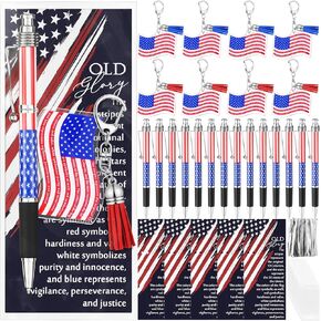 50 Sets Sets Gift for Veteran Bulk American Flag Ballpoint Pen Flag Acrylic Keychain with the USA Patriotic Themed Card USA Souvenirs Gifts for Patriotic Party Supplies