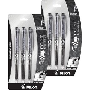 Pilot FriXion Point Erasable Gel Pens, Extra Fine Point, 6 Pens, Black Ink