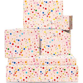 CENTRAL 23 Girls Wrapping Paper Birthday - 6 Sheets Of Gift Wrap - Rainbow Spots - Pink Wrapping Paper For Women - All Occasion - Recyclable