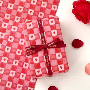 JarThenaAMCS 6 Sheets Valentine's Day Wrapping Paper -Not Roll- Red Plaid Heart Gift Wrap Paper Folded Flat Craft Paper for Wedding Anniversary Party Supplies, 27.6 x 39.4 Inch