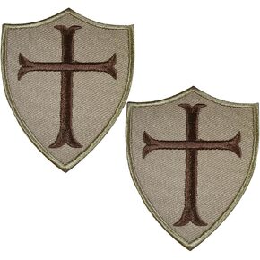 2 PCS Knights Templar Cross Patches Knight Team Patches The Crusaders Patches Christian Patches Embroidered Morale Patch(Khaki)