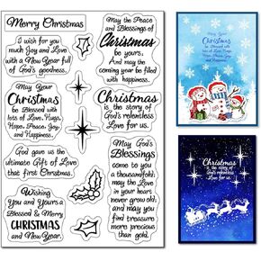 Arbuya Christmas Sentiment Clear Stamps for Card Making Christmas Sayings Silicone Stamp Winter Blessing Words Verses Rubber Stamps for Holiday Cards Gift Tags DIY Paper Crafting