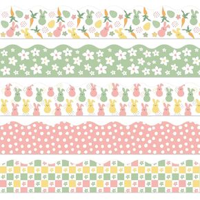 69Ft Easter Bulletin Board Borders Pastel Easter Bunny Egg Flower Checkered Self-Adhesive Border Trim for Easter Spring School Classroom Office Decoration