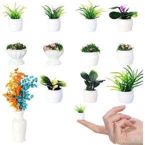 12Pcs Miniature Dollhouse Plants, Mini Potted Plant, Artificial Plastic Plants, Miniature Dollhouse Accessories, Mini Resin Plants, Doll House Accessories
