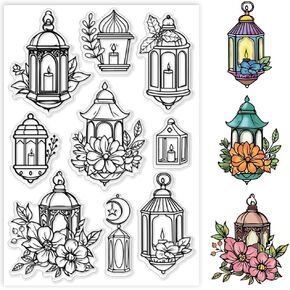 PH PandaHall Candle Lamp Clear Stamp, Vinatage Flower Lamp Silicone Stamp Moon Star Lamp Transparent Rubber Stamp Seal Stamp for Card Making Decoration, Journal, Postcard, Scrapbooking, Gift Tags