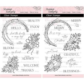 Clear Stamps Seasonal Wreaths Spring Summer Fall & Winter Duo 4x6 Inch Sheets - 25 Pieces