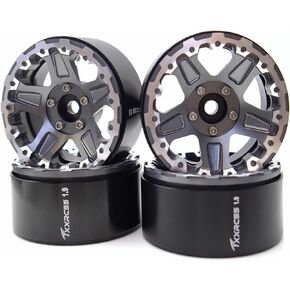 RC 1.9 Beadlock Wheel Rims Hex 12mm عجلات الألومنيوم قابلة للتعديل لـ TRX4 SCX10 Gen8 1/10 RC Crawler Car 4PCS (Titanium Black)