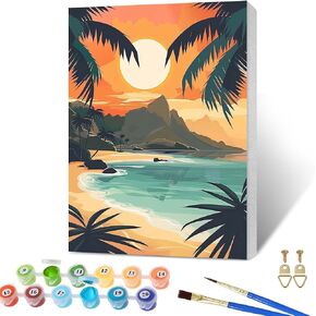 SKRYUIE Framed Paint by Numbers Kits for Adults Scenery, Acrylic Beach Oil Painting by Numbers Kits for Beginner with Paintbrushes Brushes Art Canvas for Home Decor 7.87x11.81 inch / 20x30 cm v5