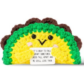 DJianrang Handmade Positive Taco Crochet Doll with Encouragement Word Card, Mini Positive Knitted Crochets Cute Emotional Support Toys Desk Decorations Funny Craft Inspirational Gift for Friend Family