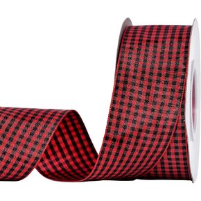 YAMA Gingham Ribbon 3/8" Wide by 25 Yard, Red and Black Plaid Ribbon for DIY Crafts, Gift Wrapping, and Fabric Sewing Accessories