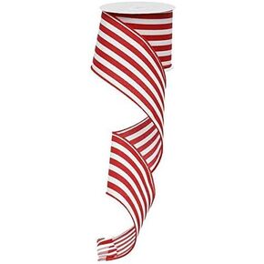 Expressions Vertical Striped Ribbon - Red, 2.5" x 30ft, Polyester, Wired Edge, All Occasions
