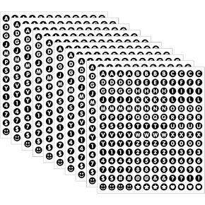 1680 Pieces 0.5 Inch Circle-Backed Letter Stickers, 10 Sheets Alphabet and Number Stickers with Cute Designs, Vinyl Stickers for DIY Cards, Item Labeling, Bullet Journaling, Scrapbooking - Black